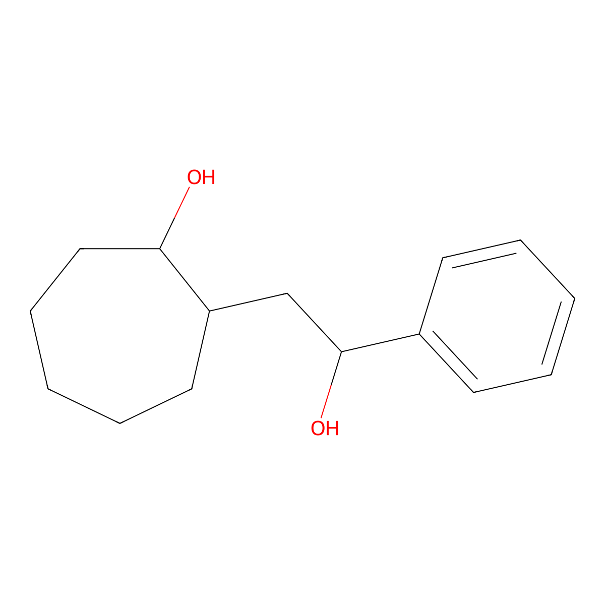 2-(2-Hydroxy-2-phenylethyl)cycloheptan-1-ol molecular structure, CAS 1559763-19-7