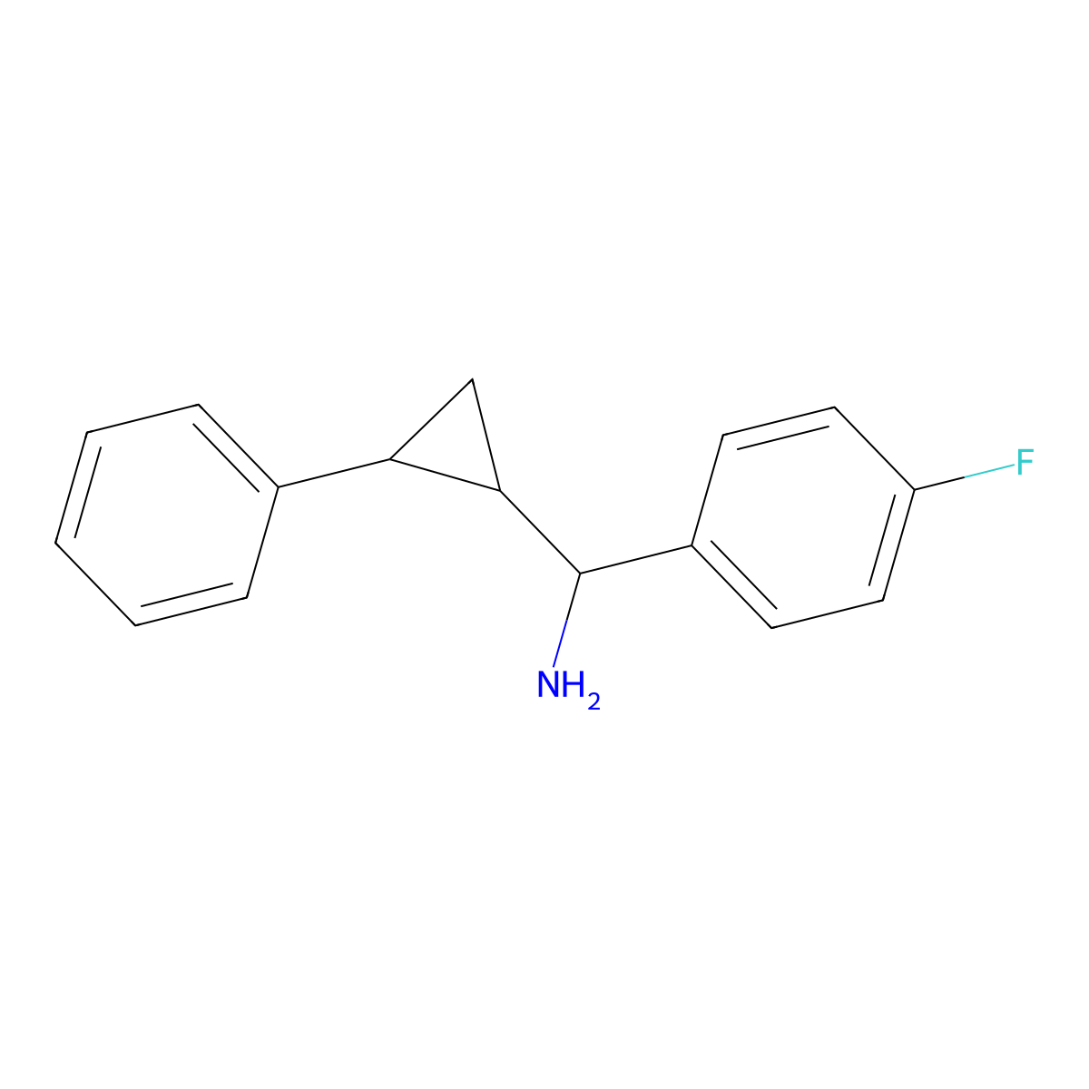 1-(4-Fluorophenyl)-1-(2-phenylcyclopropyl)methanamine molecular structure, CAS 1559774-11-6