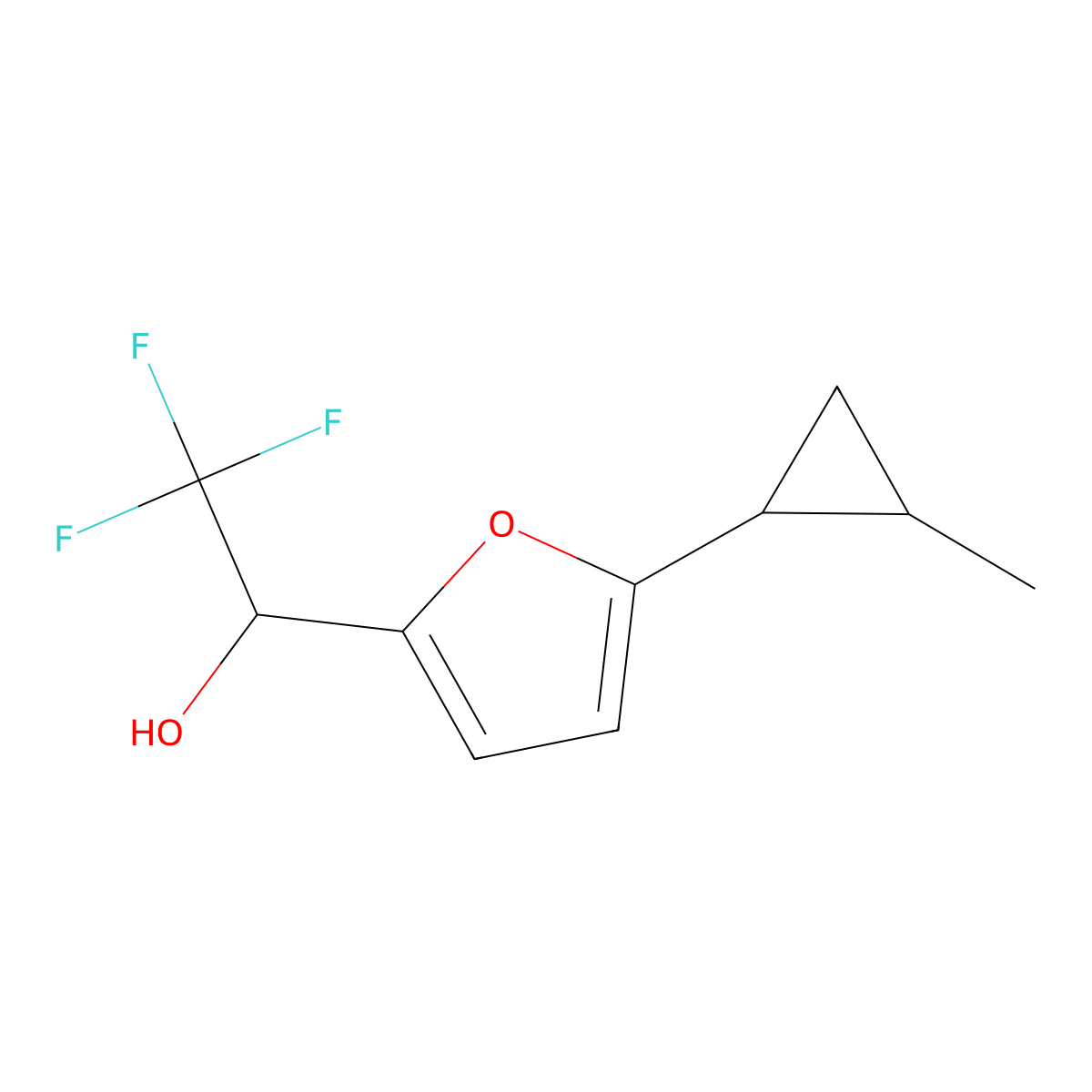 2,2,2-Trifluoro-1-(5-(2-methylcyclopropyl)furan-2-yl)ethan-1-ol molecular structure, CAS 1559961-98-6
