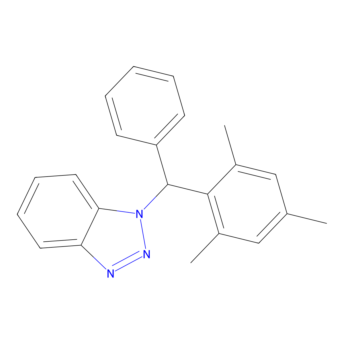 1-[Phenyl(2,4,6-trimethylphenyl)methyl]-1H-1,2,3-benzotriazole molecular structure, CAS 155998-86-0