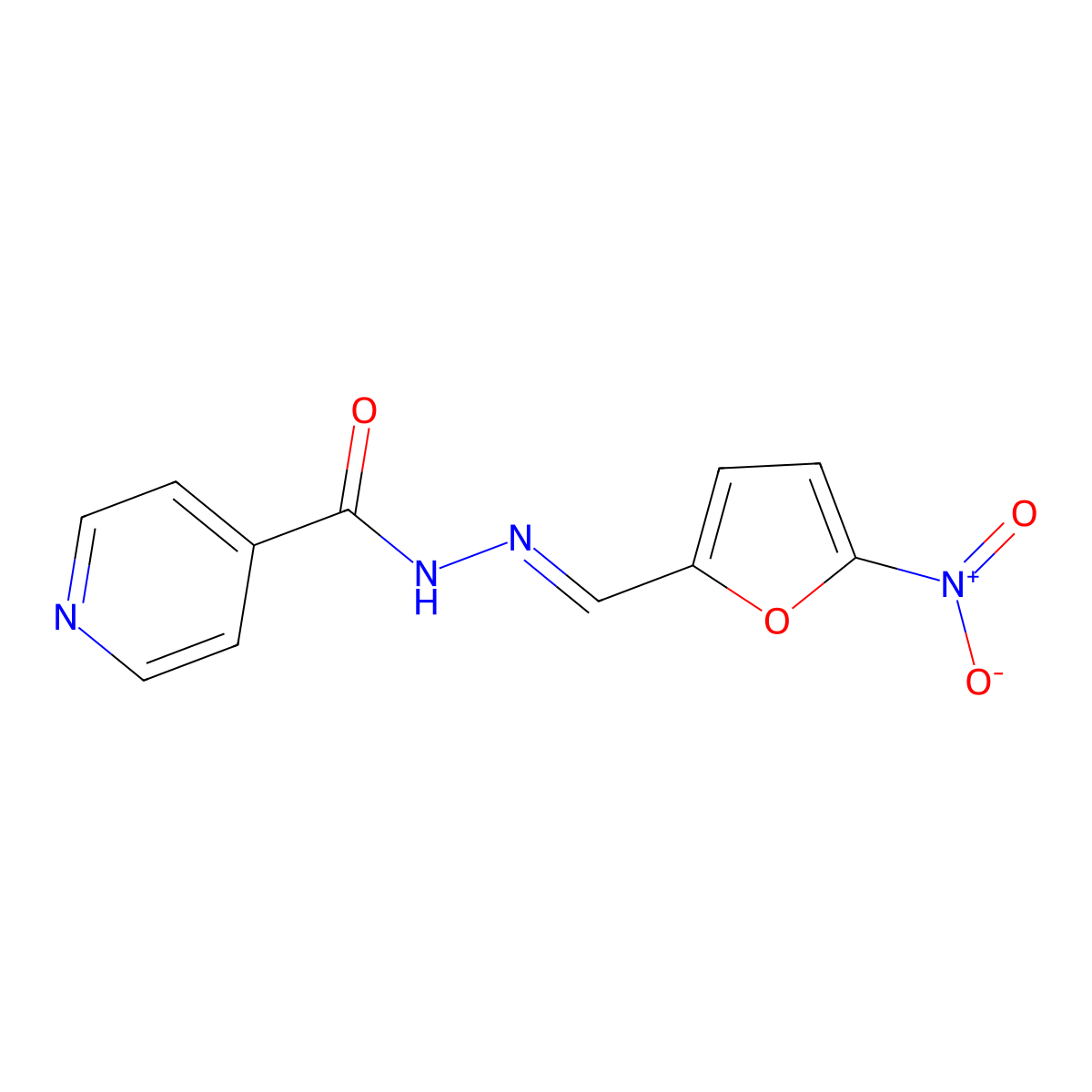 N'-(5-Nitrofurfurylidene)isonicotinic hydrazide molecular structure, CAS 156-47-8