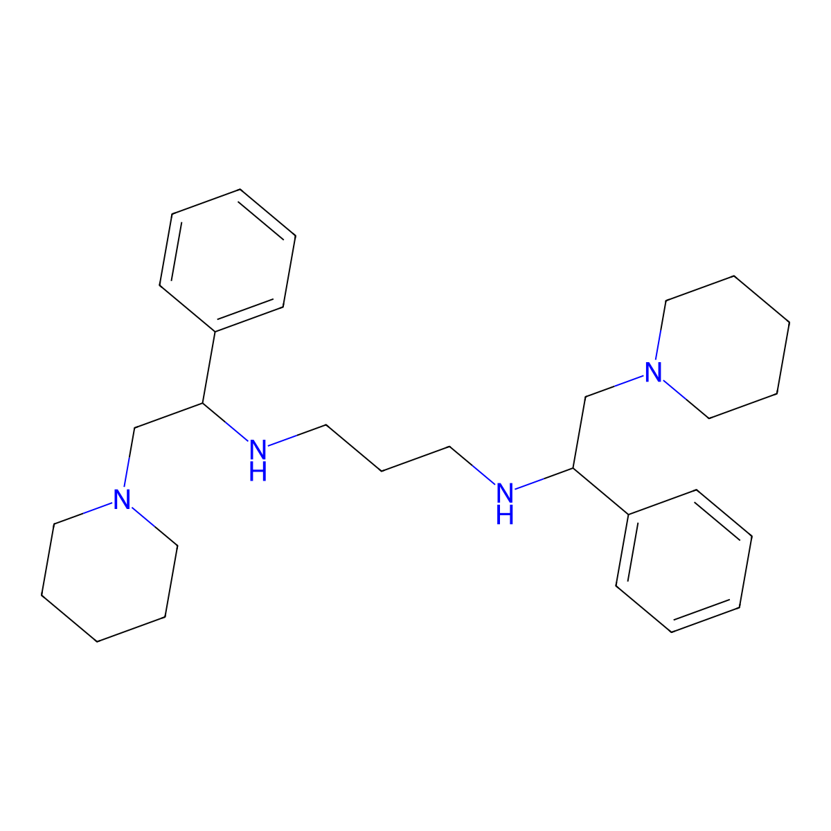 1,3-Propanediamine, N1,N3-bis[(1R)-1-phenyl-2-(1-piperidinyl)ethyl]- molecular structure, CAS 156000-78-1
