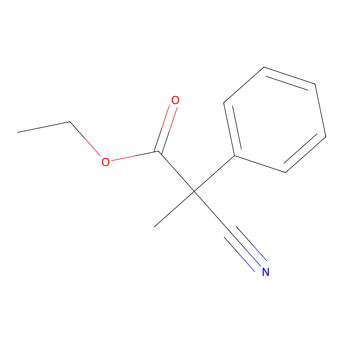 Ethyl 2-cyano-2-phenylpropanoate molecular structure, CAS 15601-34-0