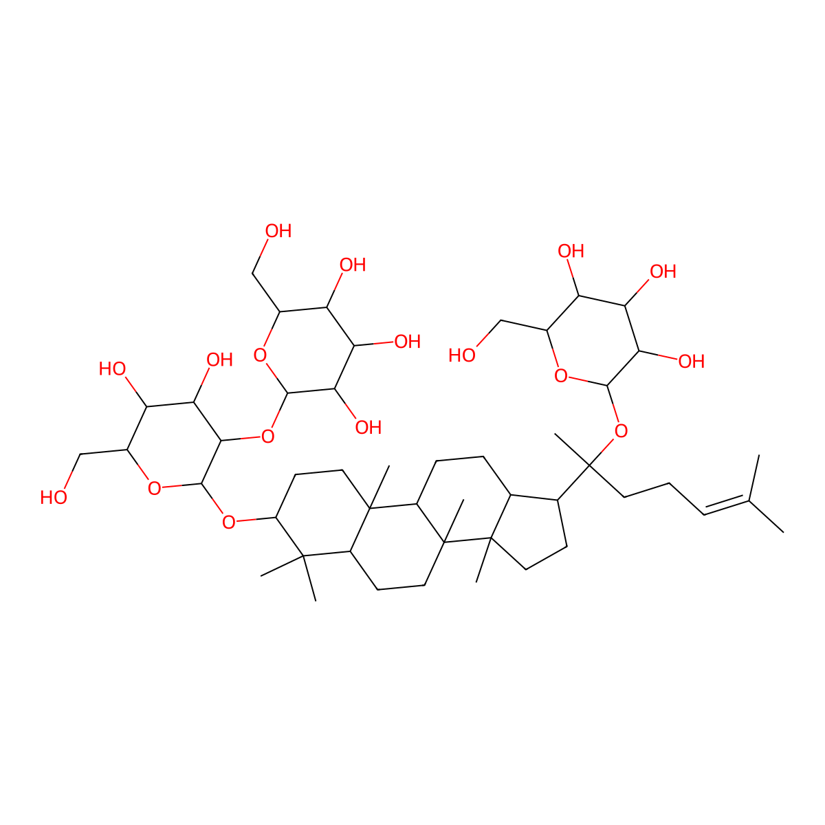 (3beta)-20-(beta-D-Glucopyranosyloxy)dammar-24-en-3-yl 2-O-beta-D-glucopyranosyl-beta-D-glucopyranoside molecular structure, CAS 156012-92-9