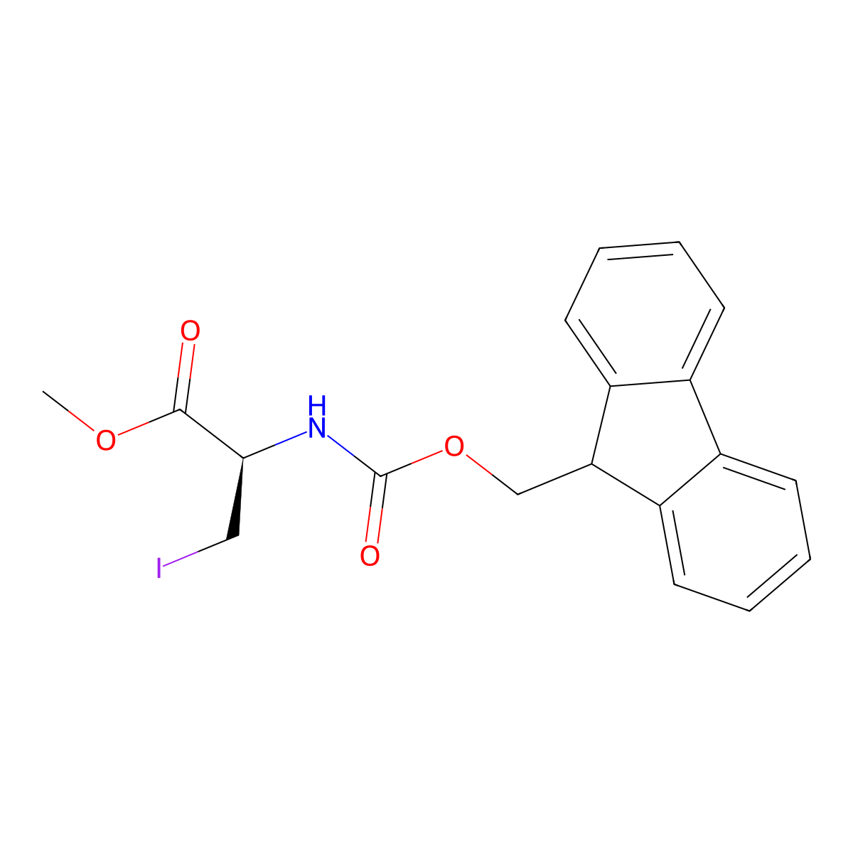 (R)-methyl 2-((((9H-fluoren-9-yl)methoxy)carbonyl)amino)-3-iodopropanoate molecular structure, CAS 156017-42-4