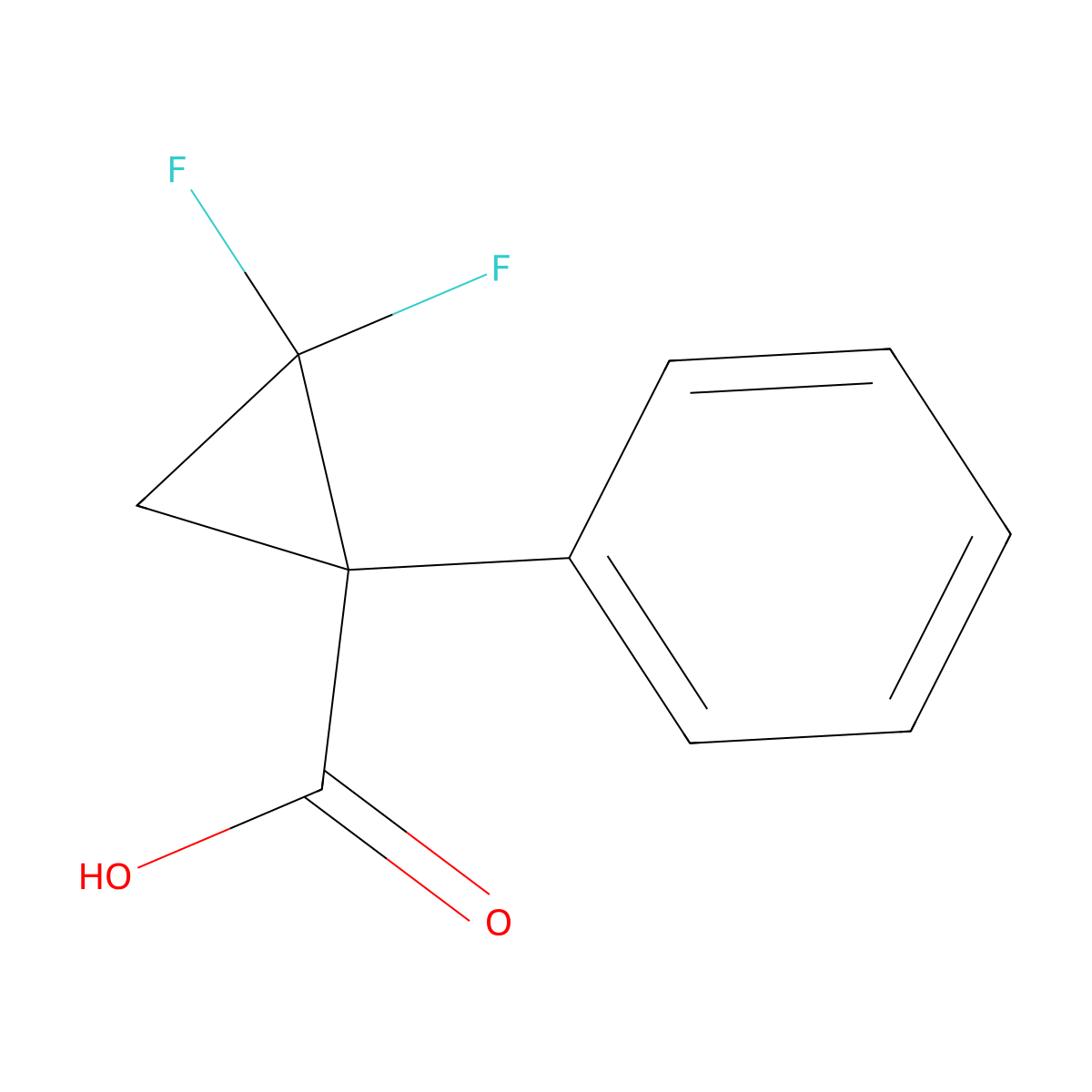 2,2-Difluoro-1-phenylcyclopropane-1-carboxylic acid molecular structure, CAS 156021-07-7