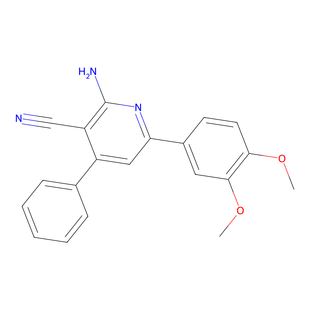 2-Amino-6-(3,4-dimethoxyphenyl)-4-phenylpyridine-3-carbonitrile molecular structure, CAS 156044-27-8