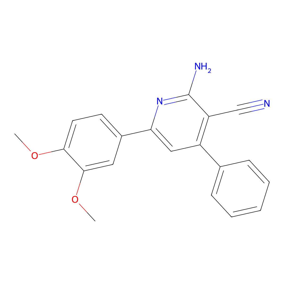 2-Amino-6-(3,4-dimethoxyphenyl)-4-phenylpyridine-3-carbonitrile molecular structure, CAS 156044-27-8