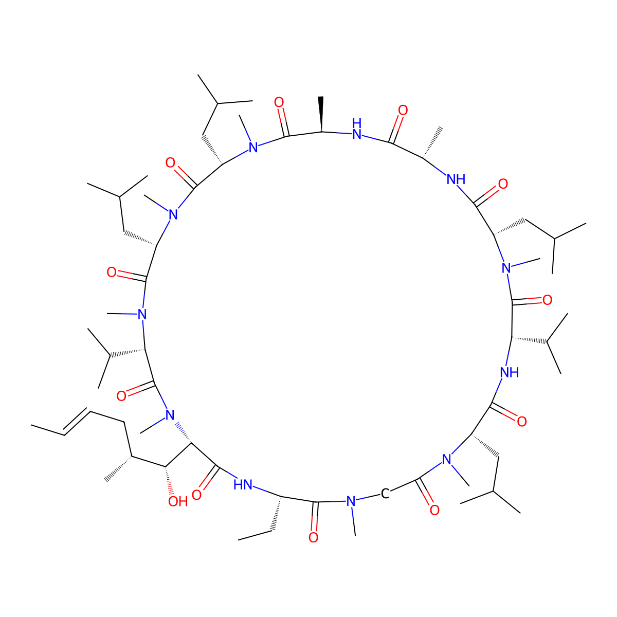 Cyclosporin A molecular structure, CAS 156047-28-8