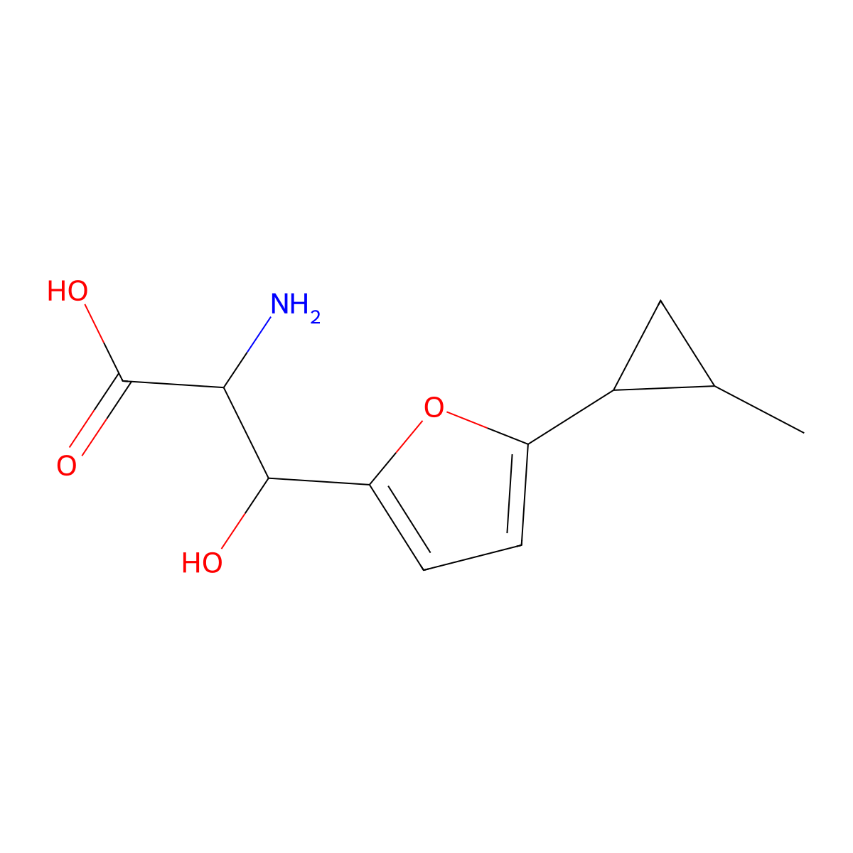 2-Amino-3-hydroxy-3-(5-(2-methylcyclopropyl)furan-2-yl)propanoic acid molecular structure, CAS 1560488-54-1