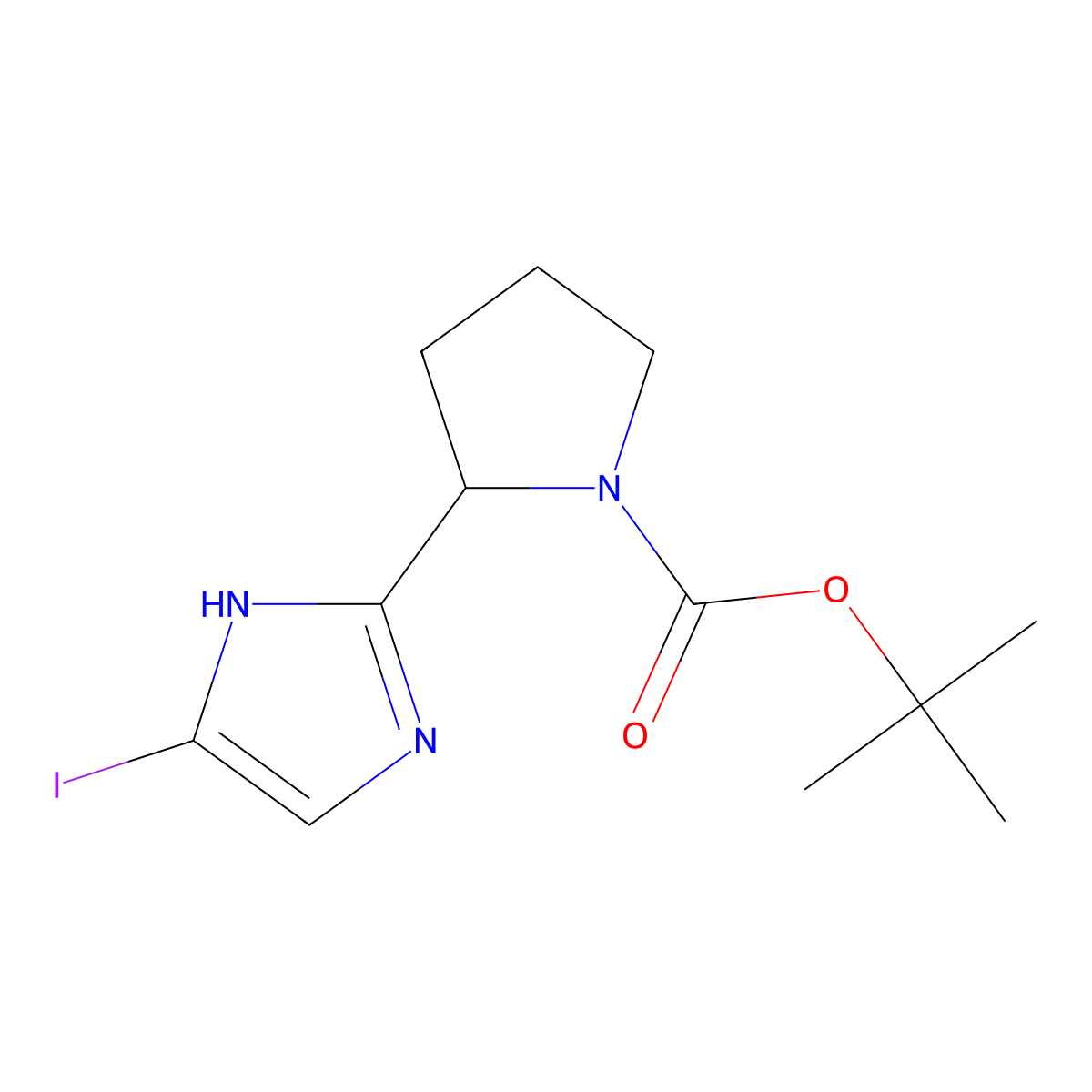 tert-butyl 2-(5-iodo-1H-imidazol-2-yl)pyrrolidine-1-carboxylate molecular structure, CAS 1560648-60-3