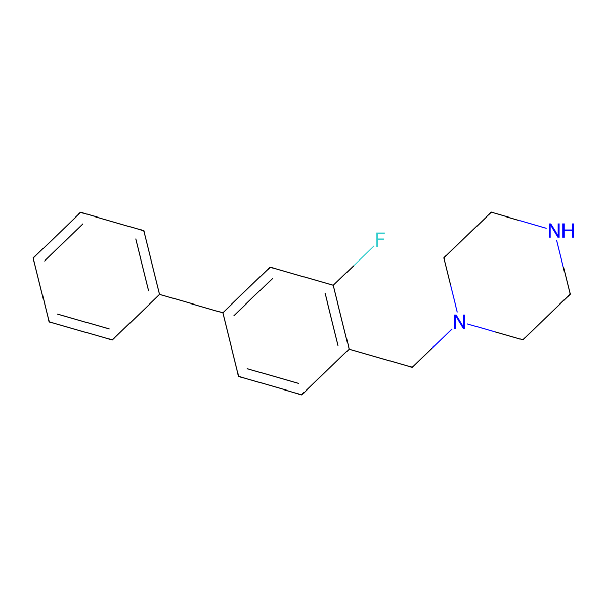 1-((3-Fluoro-[1,1'-biphenyl]-4-yl)methyl)piperazine molecular structure, CAS 1560837-36-6