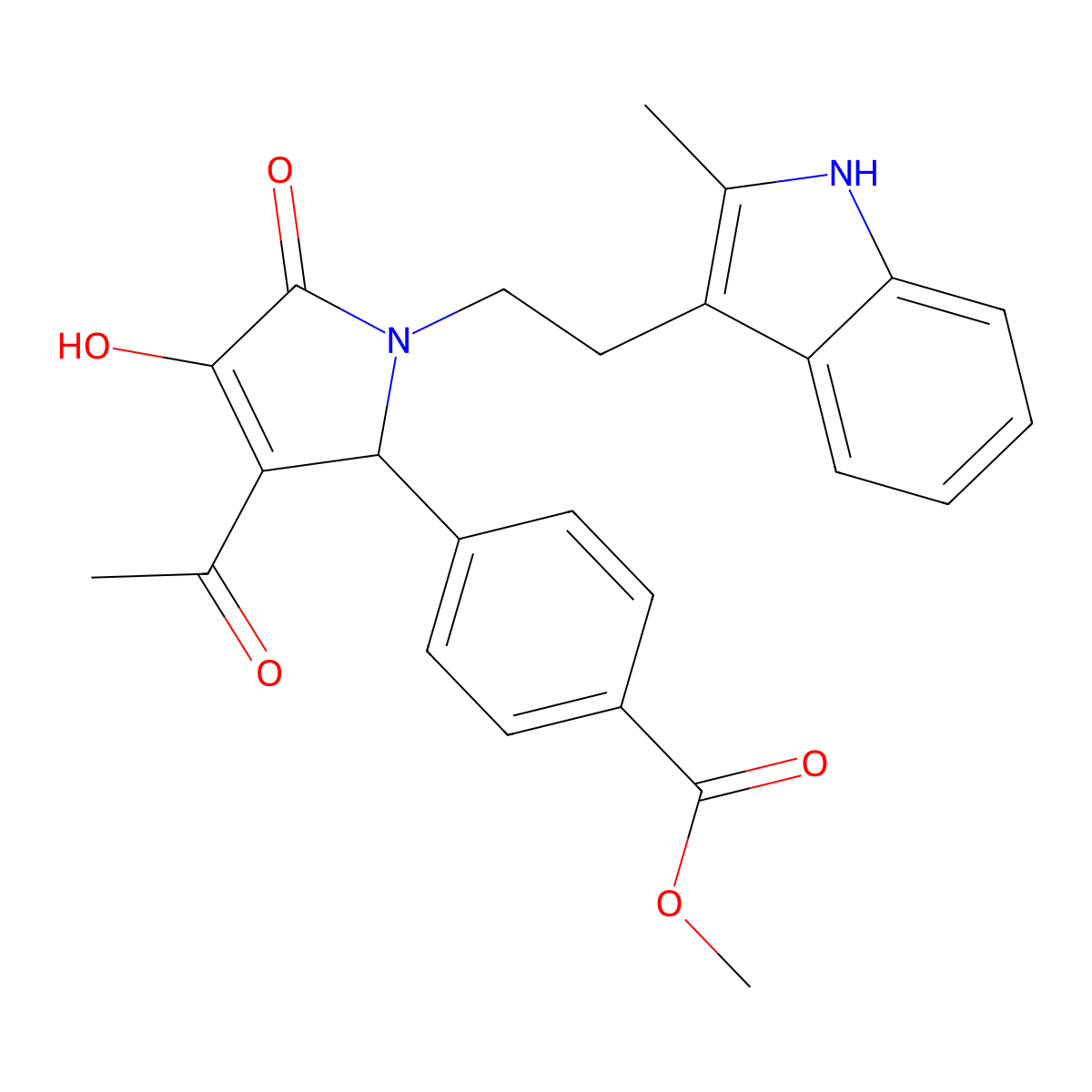 methyl 4-[3-acetyl-4-hydroxy-1-[2-(2-methyl-1H-indol-3-yl)ethyl]-5-oxo-2H-pyrrol-2-yl]benzoate molecular structure, CAS 1560894-05-4