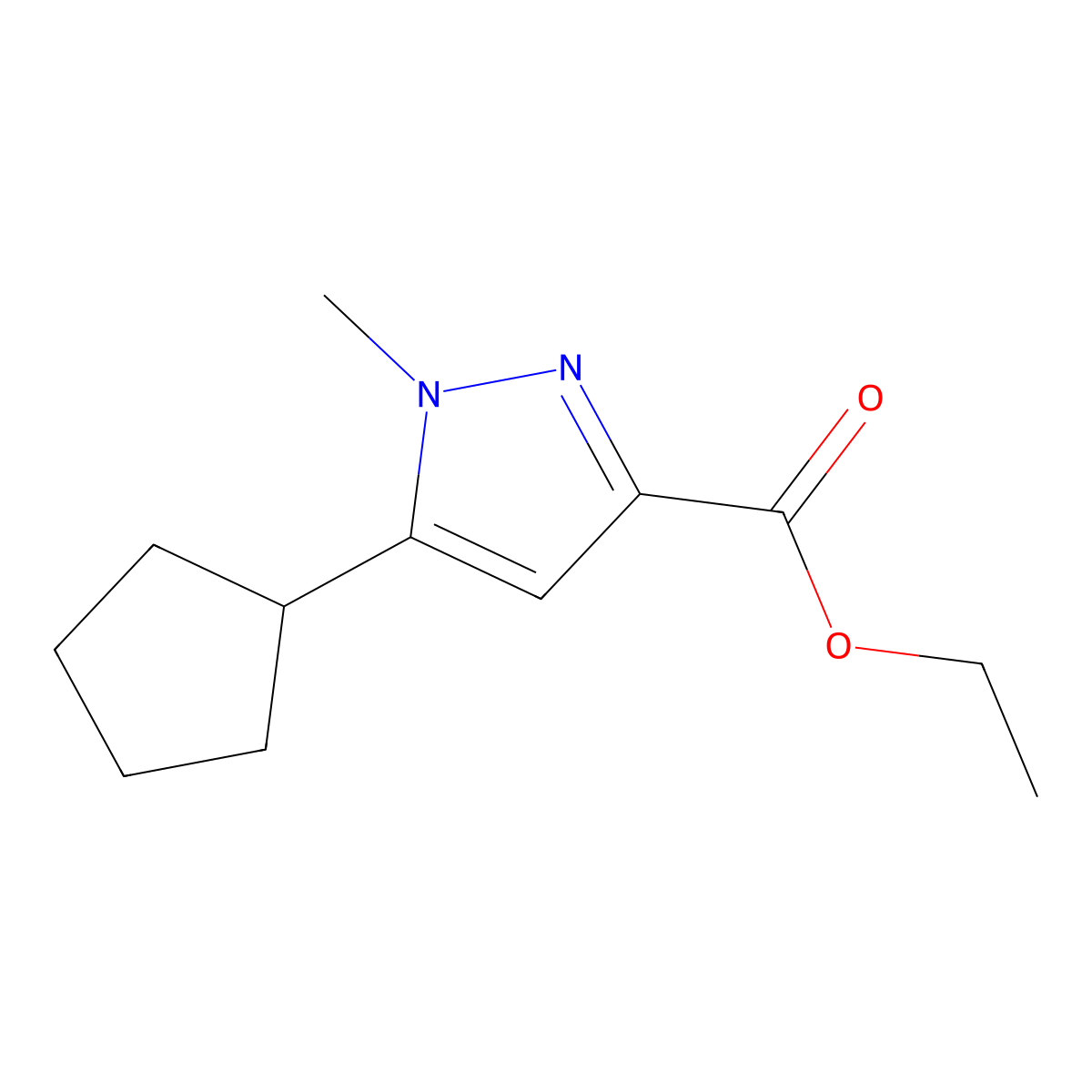 ethyl 5-cyclopentyl-1-methyl-1H-pyrazole-3-carboxylate molecular structure, CAS 1560897-92-8