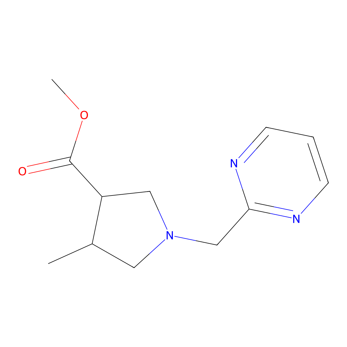 rac-methyl (3R,4R)-4-methyl-1-[(pyrimidin-2-yl)methyl]pyrrolidine-3-carboxylate molecular structure, CAS 1560898-13-6