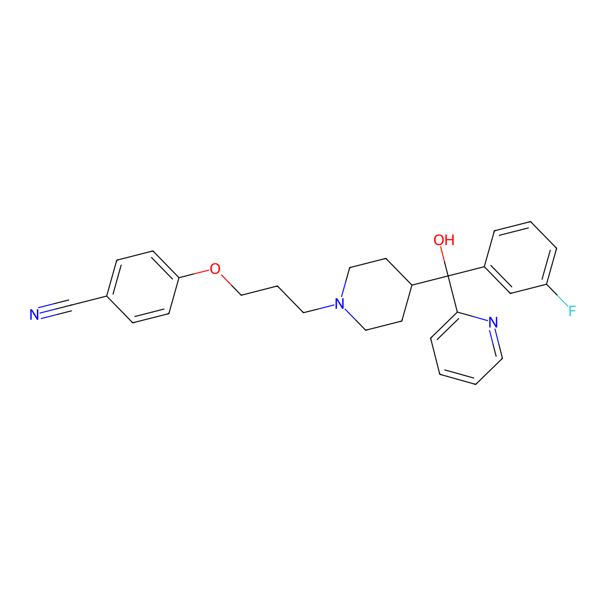 (R)-4-(3-(4-((3-Fluorophenyl)(hydroxy)(pyridin-2-yl)methyl)piperidin-1-yl)propoxy)benzonitrile molecular structure, CAS 1560968-49-1
