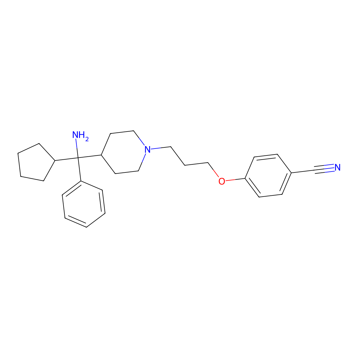 4-(3-{4-[(R)-Amino(Cyclopentyl)phenylmethyl]piperidin-1-Yl}propoxy)benzonitrile molecular structure, CAS 1560968-55-9