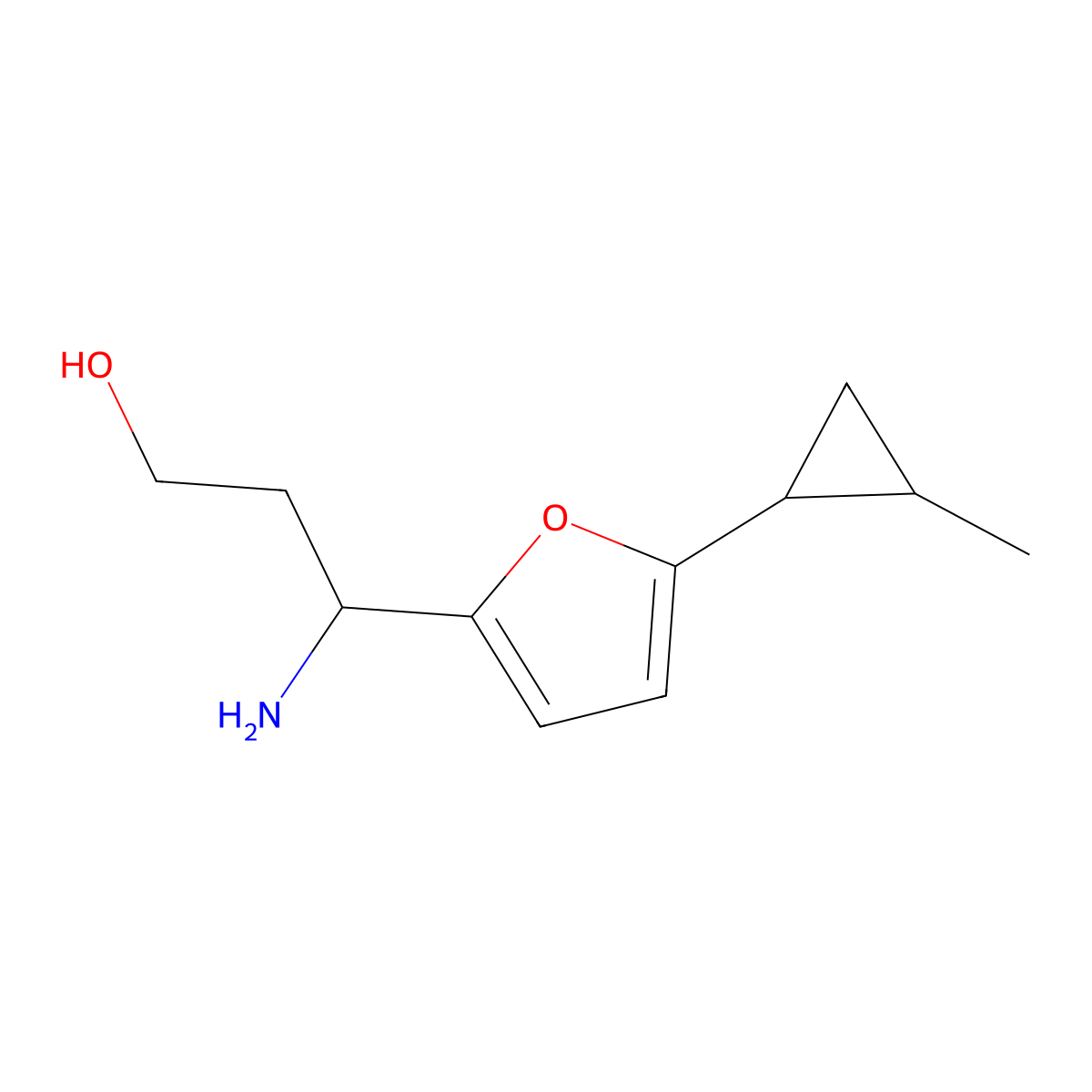 3-Amino-3-(5-(2-methylcyclopropyl)furan-2-yl)propan-1-ol molecular structure, CAS 1561564-13-3
