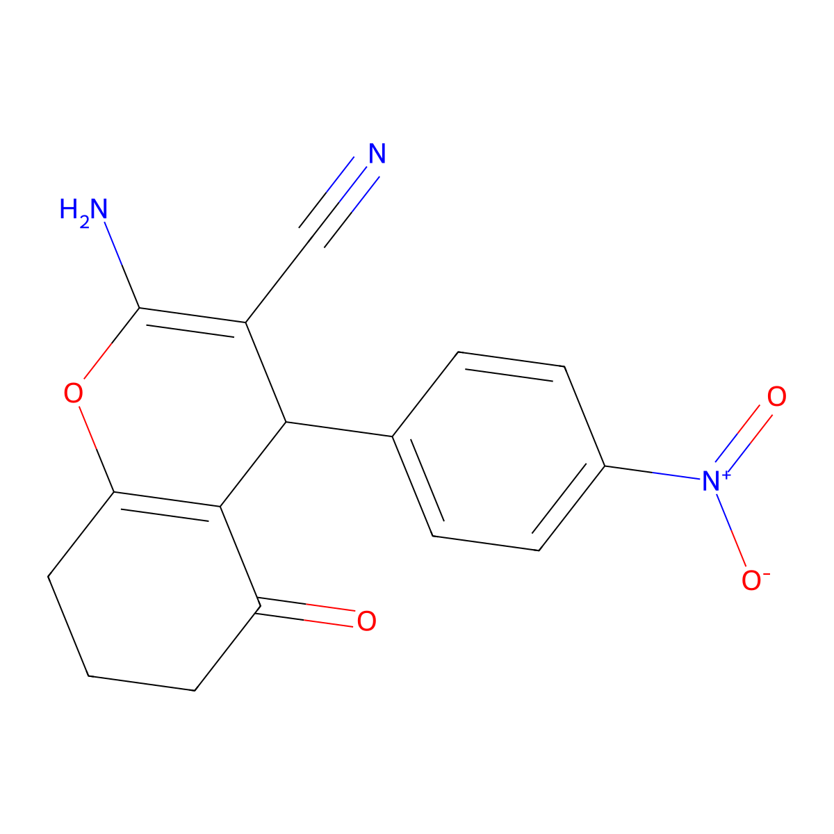 2-amino-4-(4-nitrophenyl)-5-oxo-5,6,7,8-tetrahydro-4H-chromene-3-carbonitrile molecular structure, CAS 156176-90-8