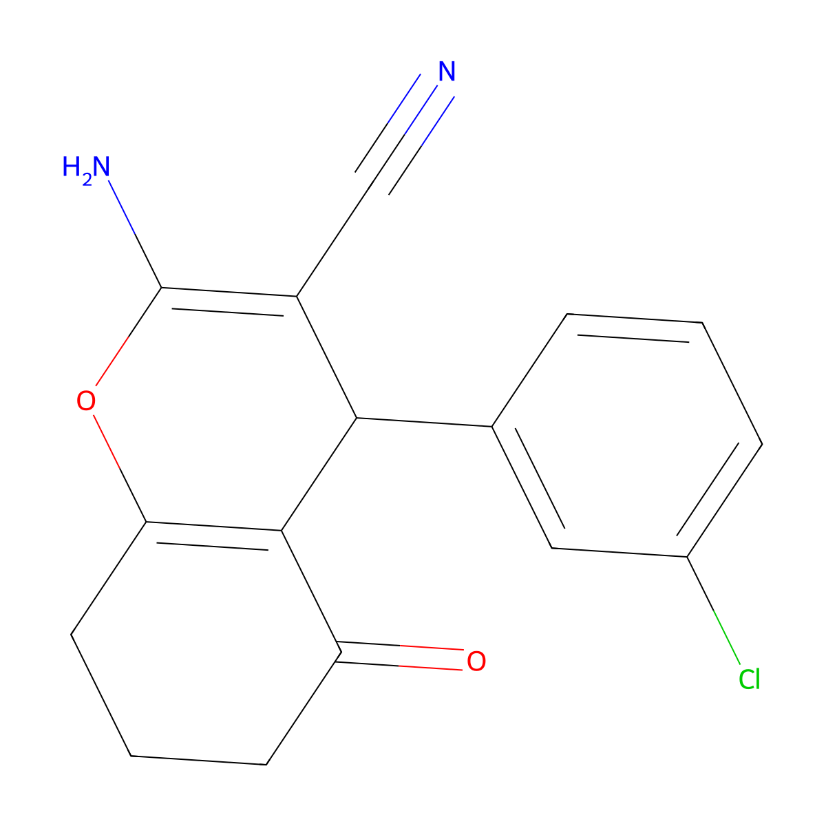 2-amino-4-(3-chlorophenyl)-5-oxo-5,6,7,8-tetrahydro-4H-chromene-3-carbonitrile molecular structure, CAS 156176-91-9