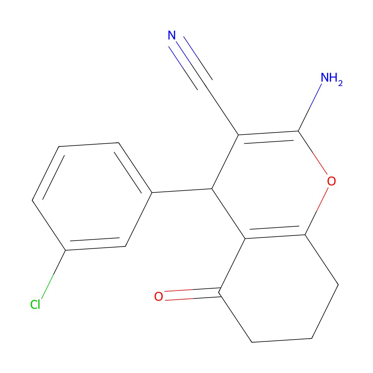 2-amino-4-(3-chlorophenyl)-5-oxo-5,6,7,8-tetrahydro-4H-chromene-3-carbonitrile molecular structure, CAS 156176-91-9