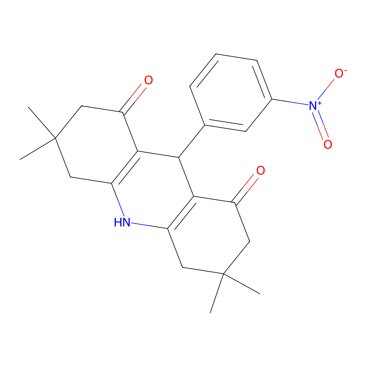 3,3,6,6-tetramethyl-9-(3-nitrophenyl)-3,4,6,7,9,10-hexahydroacridine-1,8(2H,5H)-dione molecular structure, CAS 156176-94-2