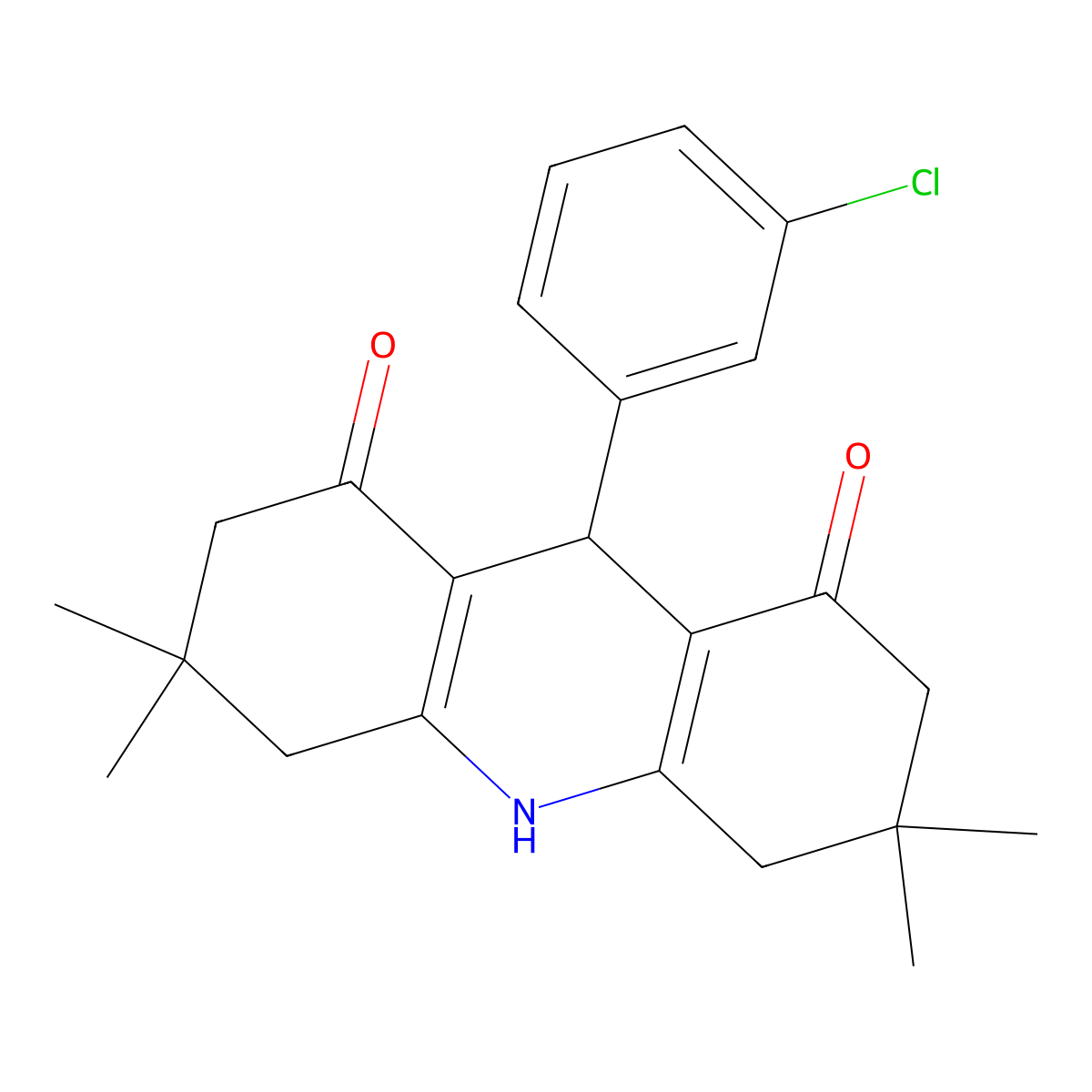 9-(3-Chlorophenyl)-3,4,6,7,9,10-hexahydro-3,3,6,6-tetramethyl-1,8(2H,5H)-acridinedione molecular structure, CAS 156176-95-3