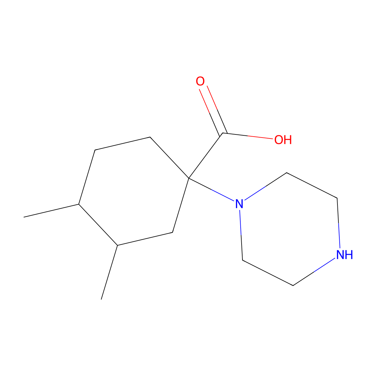 3,4-Dimethyl-1-(piperazin-1-yl)cyclohexane-1-carboxylic acid molecular structure, CAS 1561858-10-3