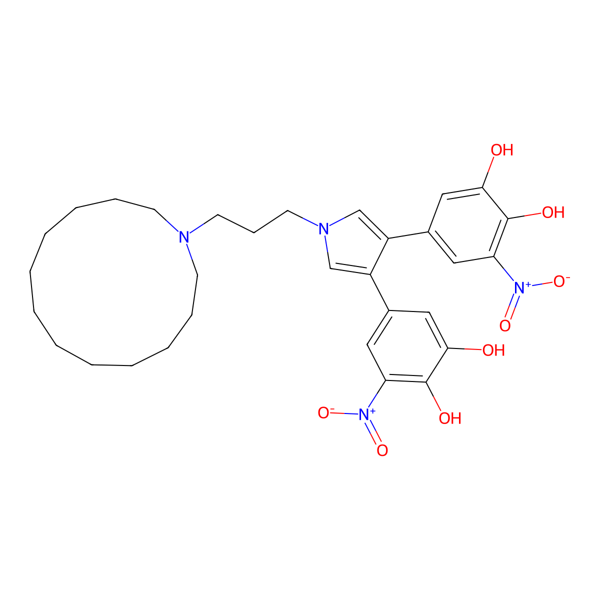 5,5'-(1-(3-(Azacyclotridecan-1-yl)propyl)-1H-pyrrole-3,4-diyl)bis(3-nitrobenzene-1,2-diol) molecular structure, CAS 1561902-73-5