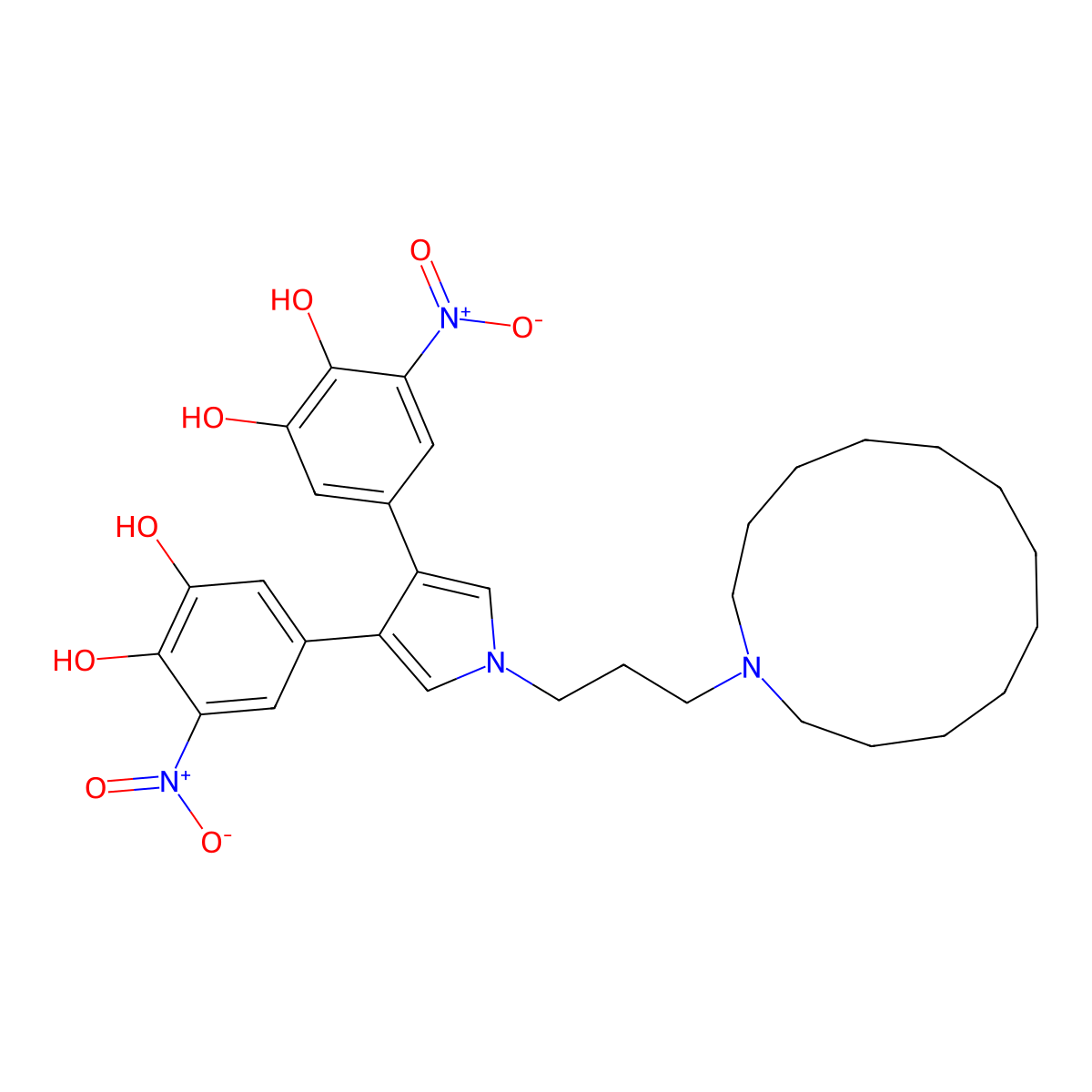 5,5'-(1-(3-(Azacyclotridecan-1-yl)propyl)-1H-pyrrole-3,4-diyl)bis(3-nitrobenzene-1,2-diol) molecular structure, CAS 1561902-73-5