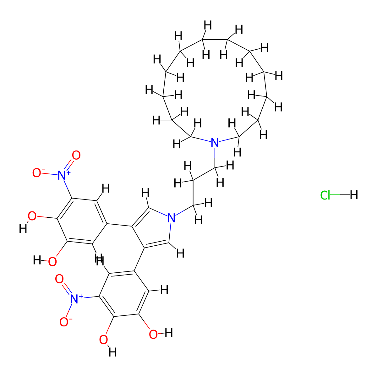 5,5'-(1-(3-(Azacyclotridecan-1-yl)propyl)-1H-pyrrole-3,4-diyl)bis(3-nitrobenzene-1,2-diol) hydrochloride molecular structure, CAS 1561902-79-1