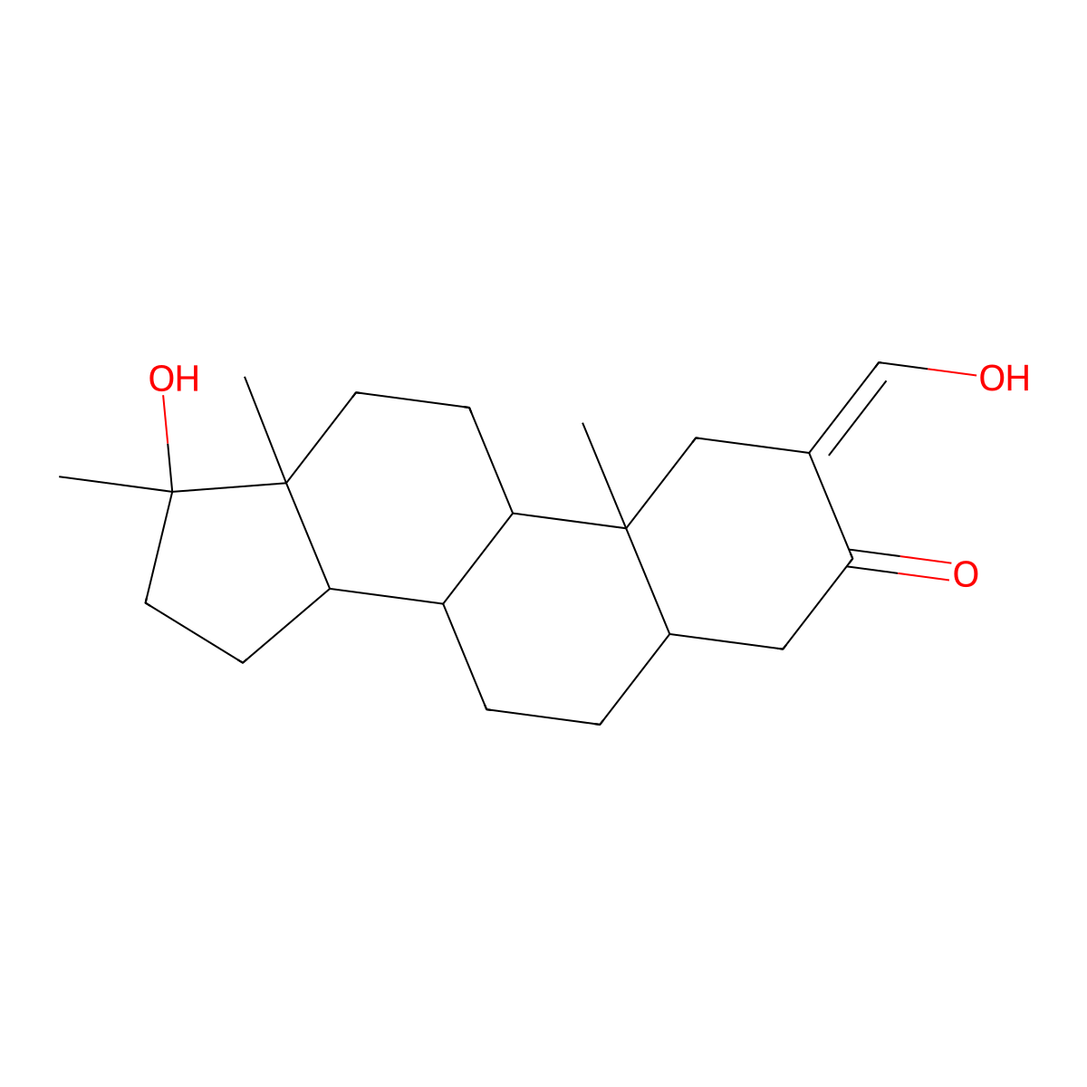 17beta-Hydroxy-2-(hydroxymethylene)-17-methyl-5alpha-androstan-3-one molecular structure, CAS 156197-08-9