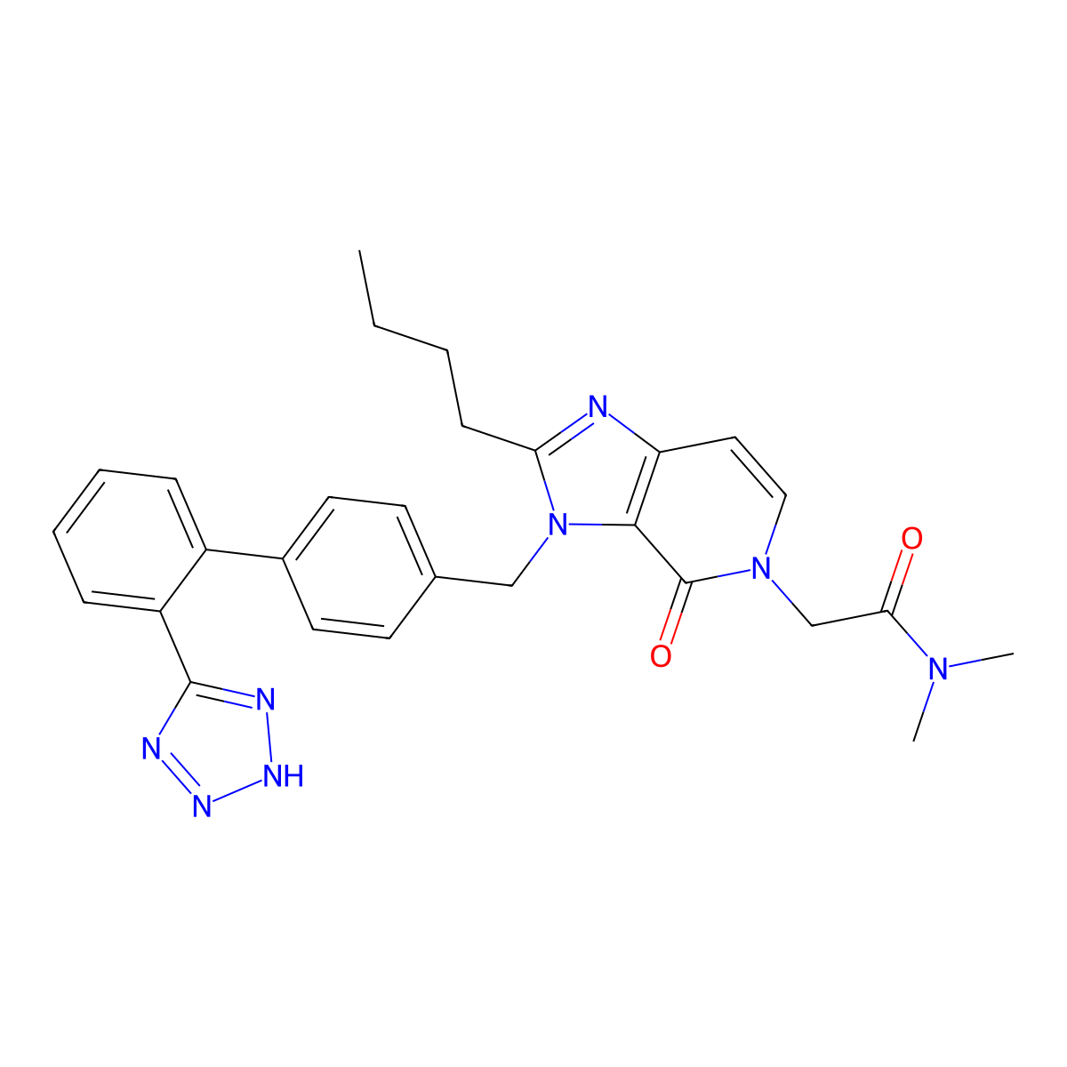 2-[2-butyl-4-oxo-3-[[4-[2-(2H-tetrazol-5-yl)phenyl]phenyl]methyl]-5-imidazo[4,5-c]pyridinyl]-N,N-dimethylacetamide molecular structure, CAS 156222-05-8