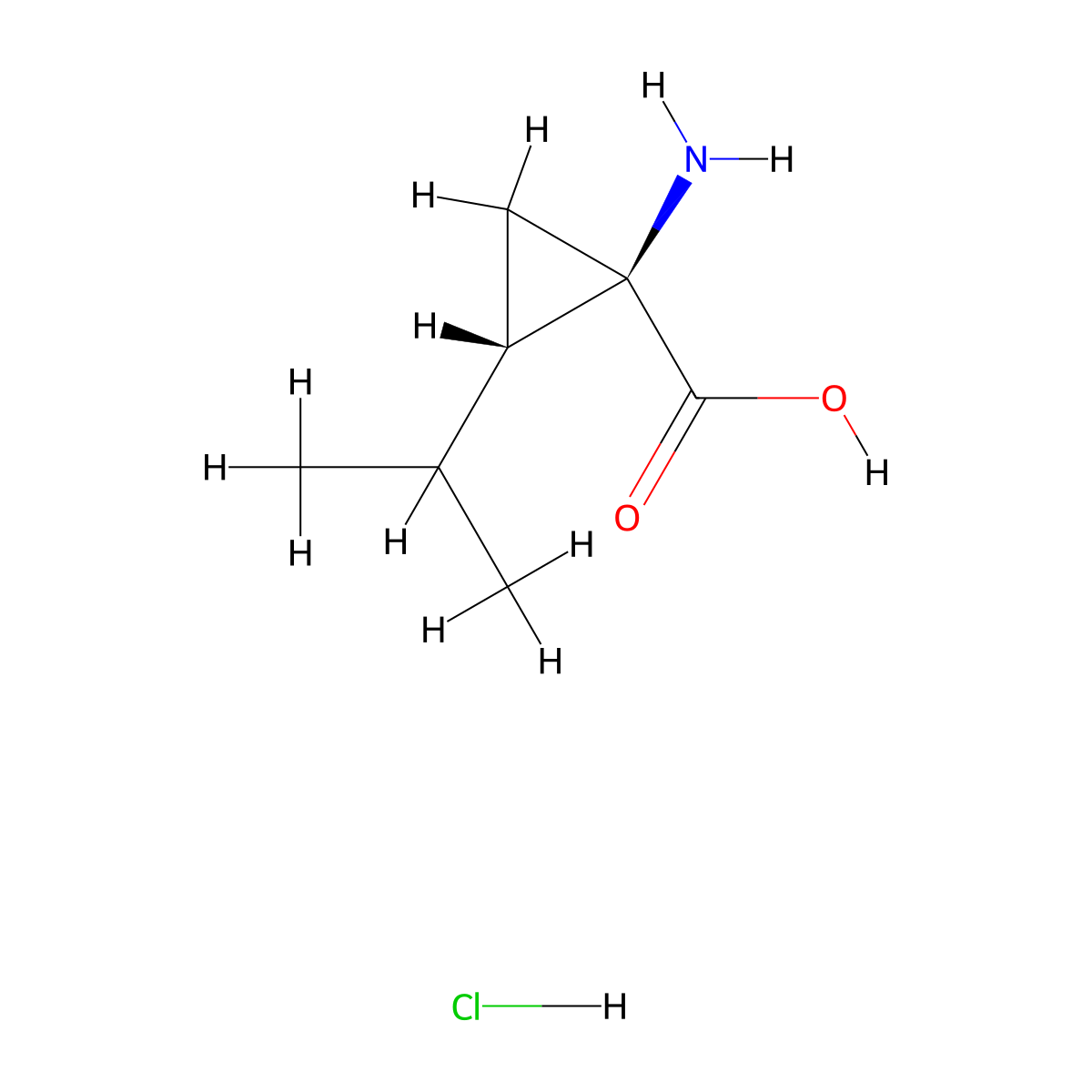 (1R,2S)-1-Amino-2-propan-2-ylcyclopropane-1-carboxylic acid;hydrochloride molecular structure, CAS 156222-66-1