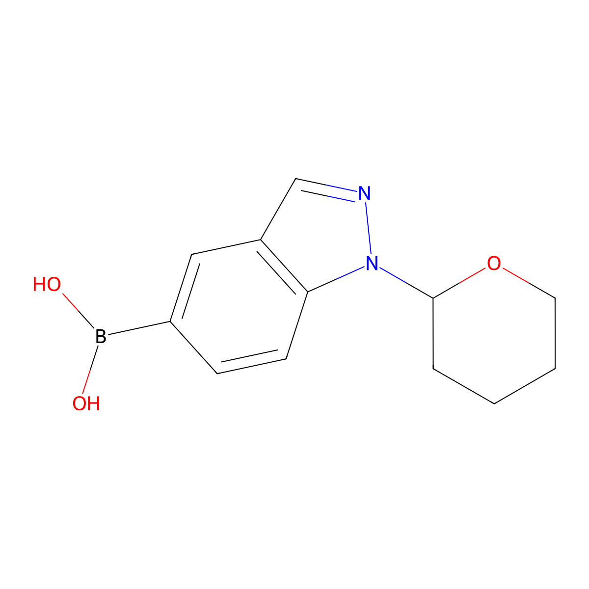 1-(Tetrahydro-2H-pyran-2-YL)-1H-indazole-5-boronic acid molecular structure, CAS 1562245-02-6