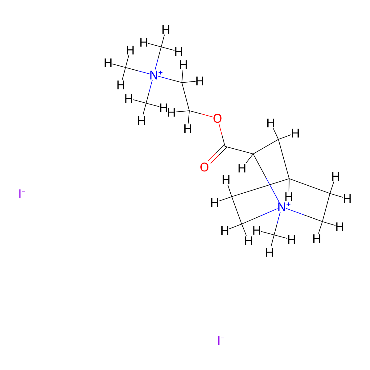 Quinuclidinium, 2-carboxy-1-methyl-, iodide, ester with (2-hydroxyethyl)trimethylammonium iodide molecular structure, CAS 15623-83-3