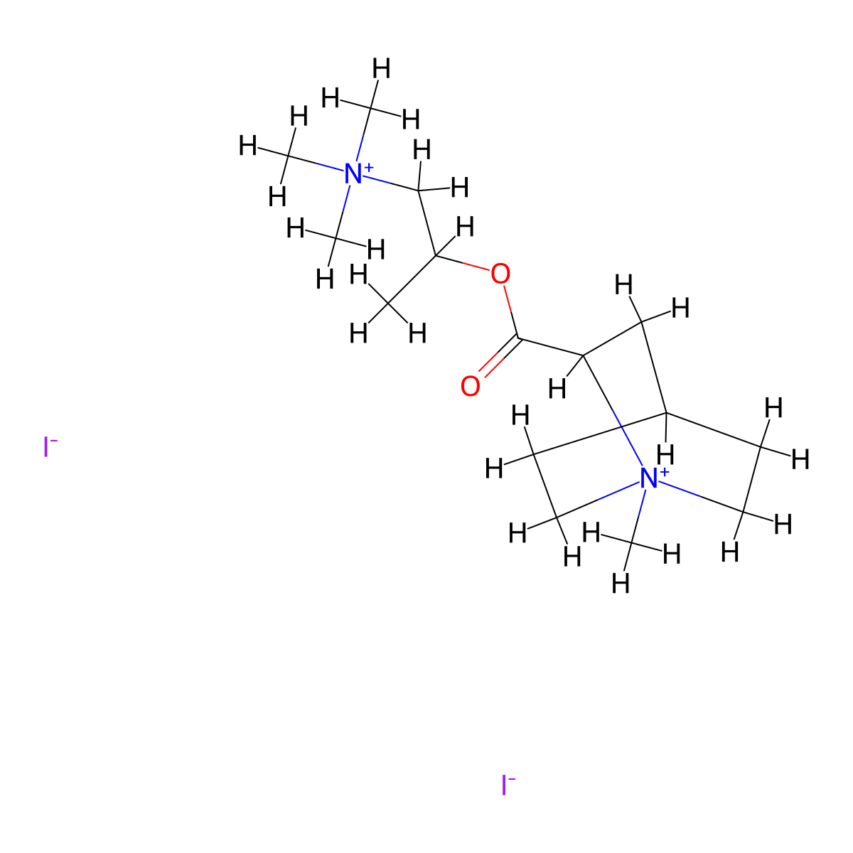 Quinuclidinium, 2-carboxy-1-methyl-, iodide, ester with (2-hydroxy-2-methylethyl)trimethylammonium iodide molecular structure, CAS 15623-84-4