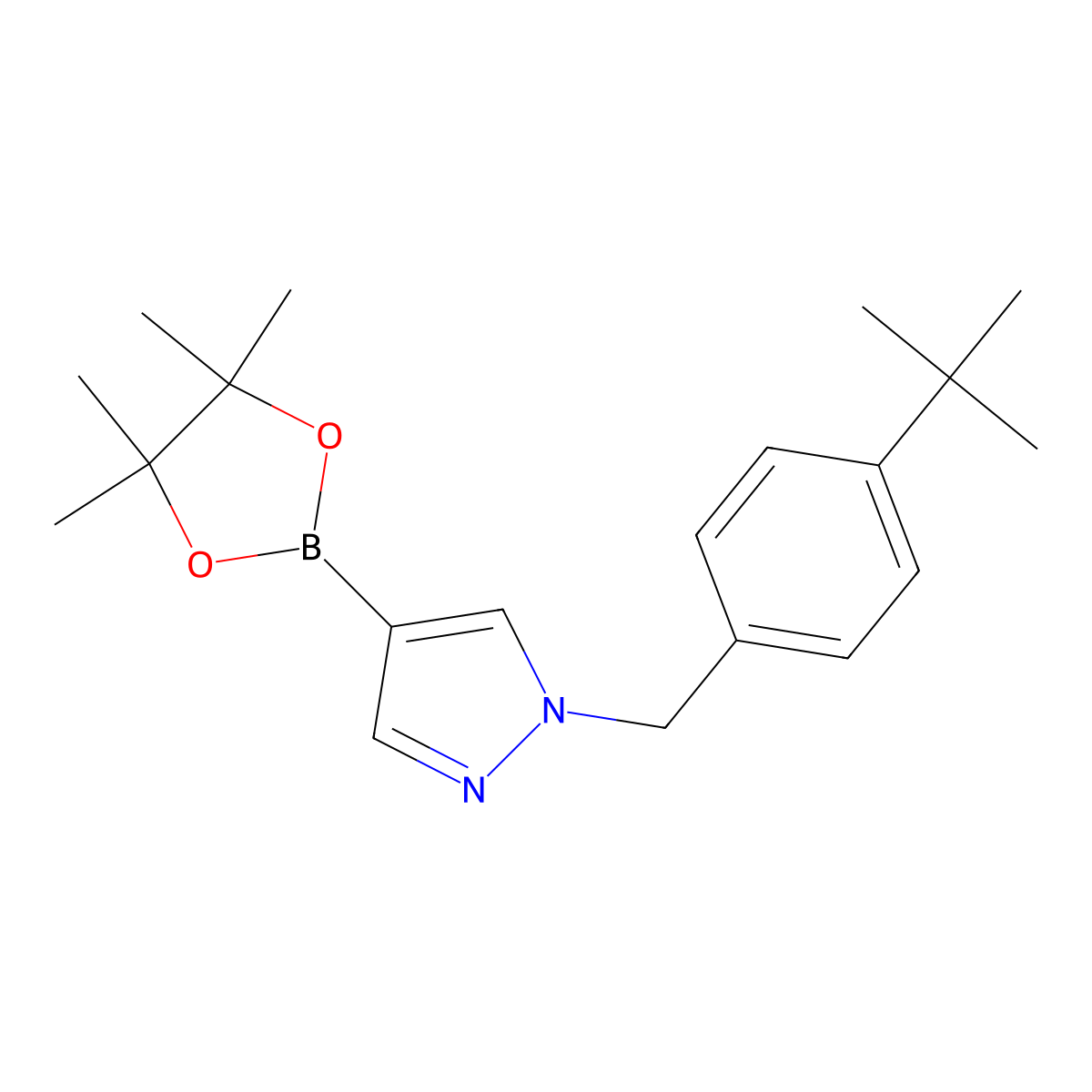 1-(4-(tert-butyl)benzyl)-4-(4,4,5,5-tetramethyl-1,3,2-dioxaborolan-2-yl)-1H-pyrazole molecular structure, CAS 1562304-58-8