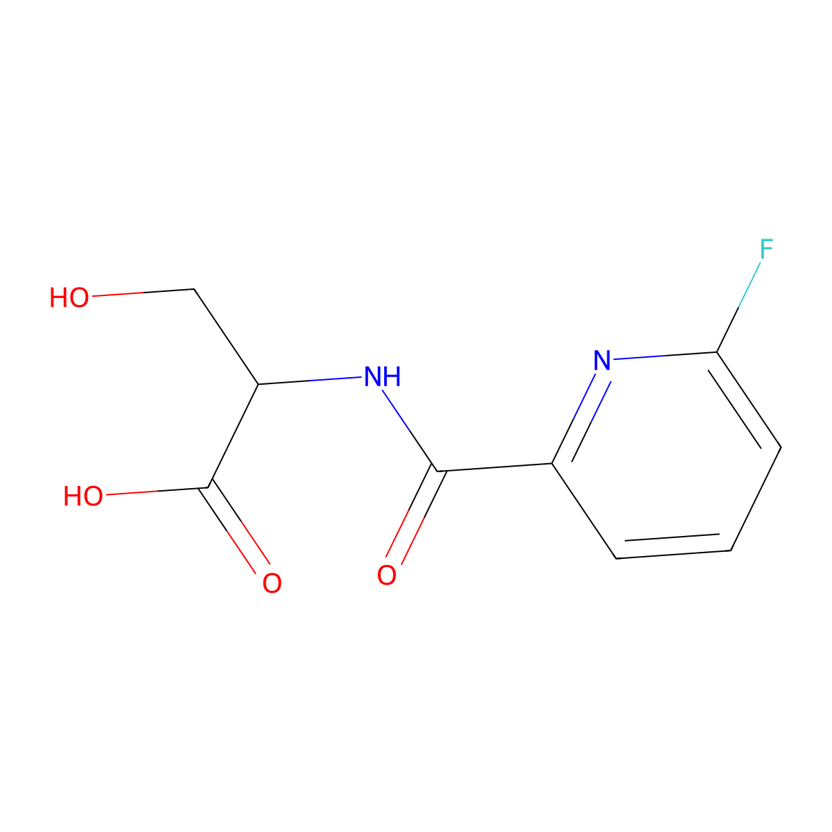 (2S)-2-[(6-fluoropyridin-2-yl)formamido]-3-hydroxypropanoic acid molecular structure, CAS 1562378-20-4