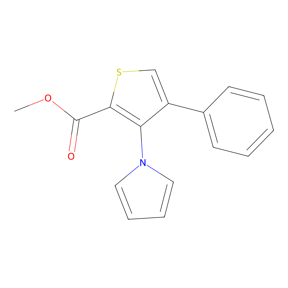 methyl 4-phenyl-3-(1H-pyrrol-1-yl)thiophene-2-carboxylate molecular structure, CAS 156274-05-4