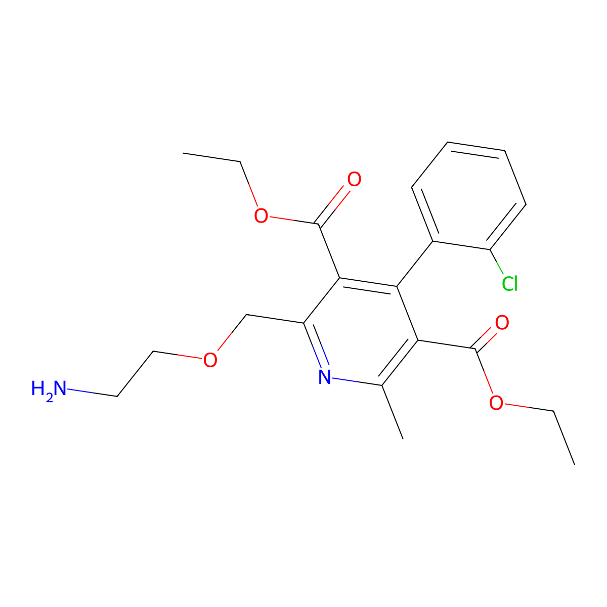 Diethyl 2-((2-aminoethoxy)methyl)-4-(2-chlorophenyl)-6-methylpyridine-3,5-dicarboxylate molecular structure, CAS 1563063-13-7