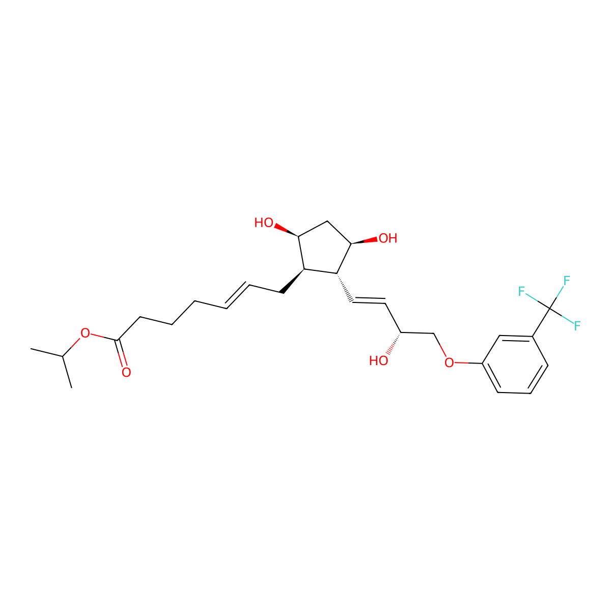 (5E,13E)-(9S,11R,15R)-9,11,15-Trihydroxy-(+)-16-(m-trifluoromethylphenoxy)-17,18,19,20-tetranor-5,13-prostadienoic acid, isopropyl ester molecular structure, CAS 1563176-59-9