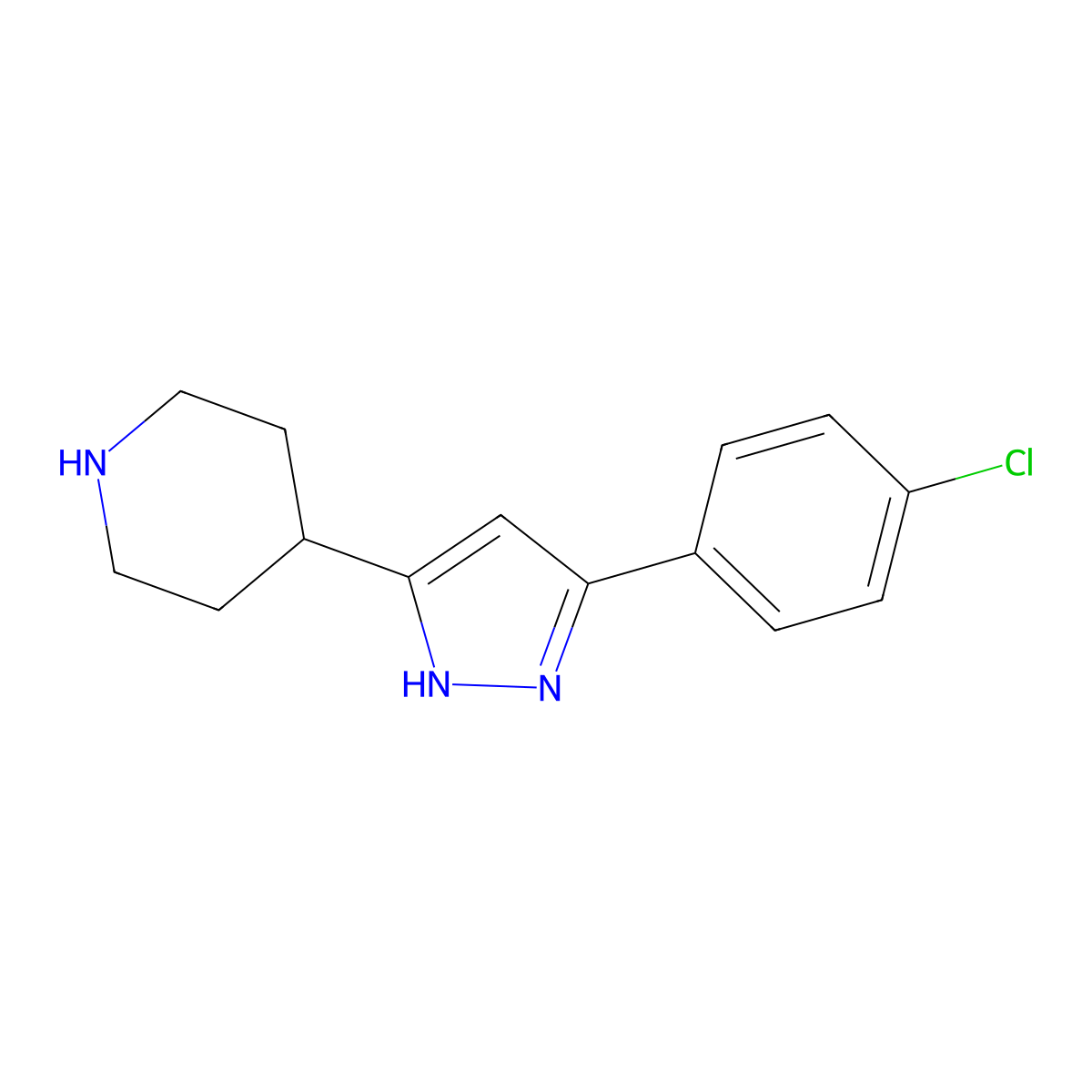 4-[3-(4-chlorophenyl)-1H-pyrazol-5-yl]piperidine molecular structure, CAS 156336-70-8