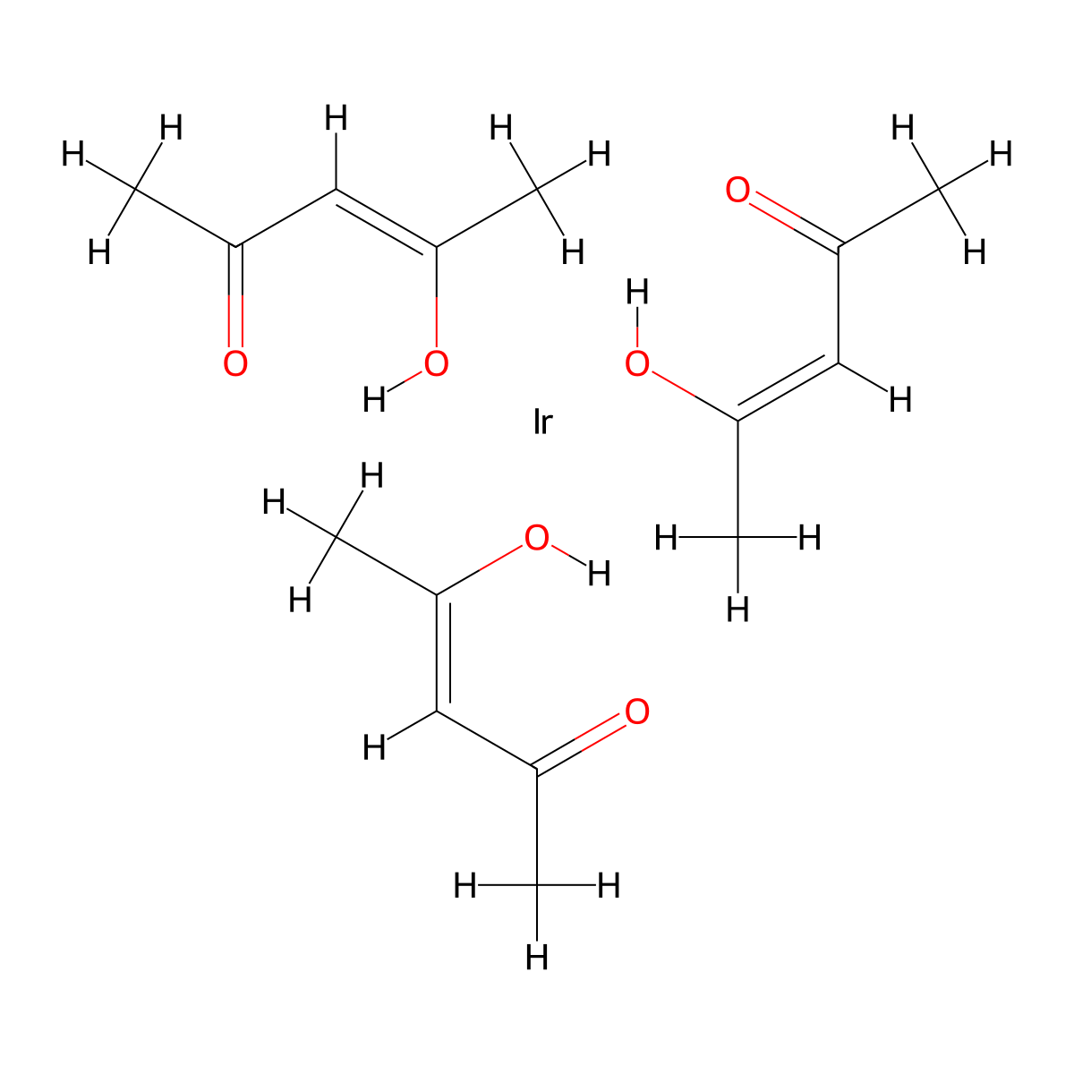 Iridium(III) acetylacetonate molecular structure, CAS 15635-87-7