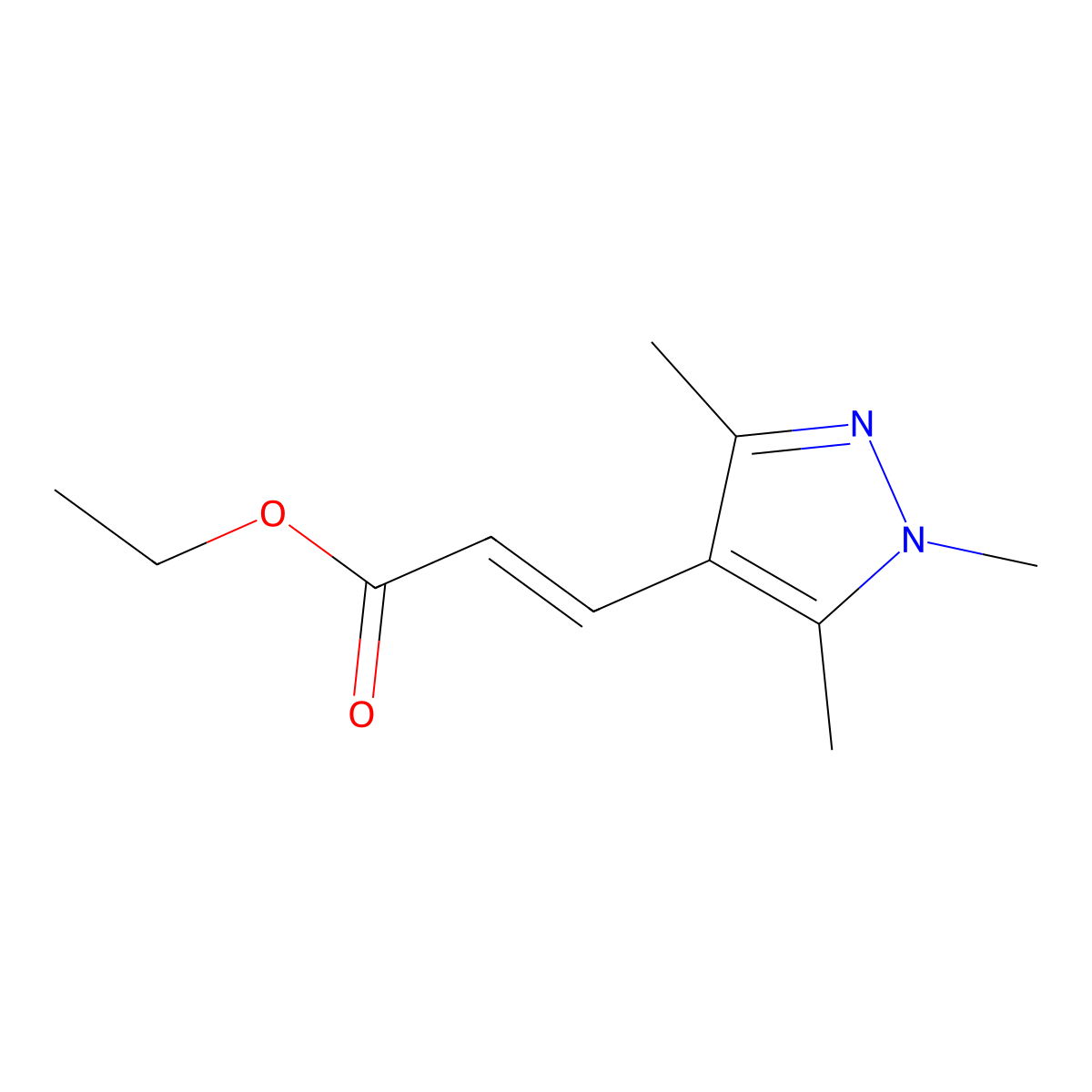 ethyl 3-(trimethyl-1H-pyrazol-4-yl)prop-2-enoate molecular structure, CAS 1563525-28-9