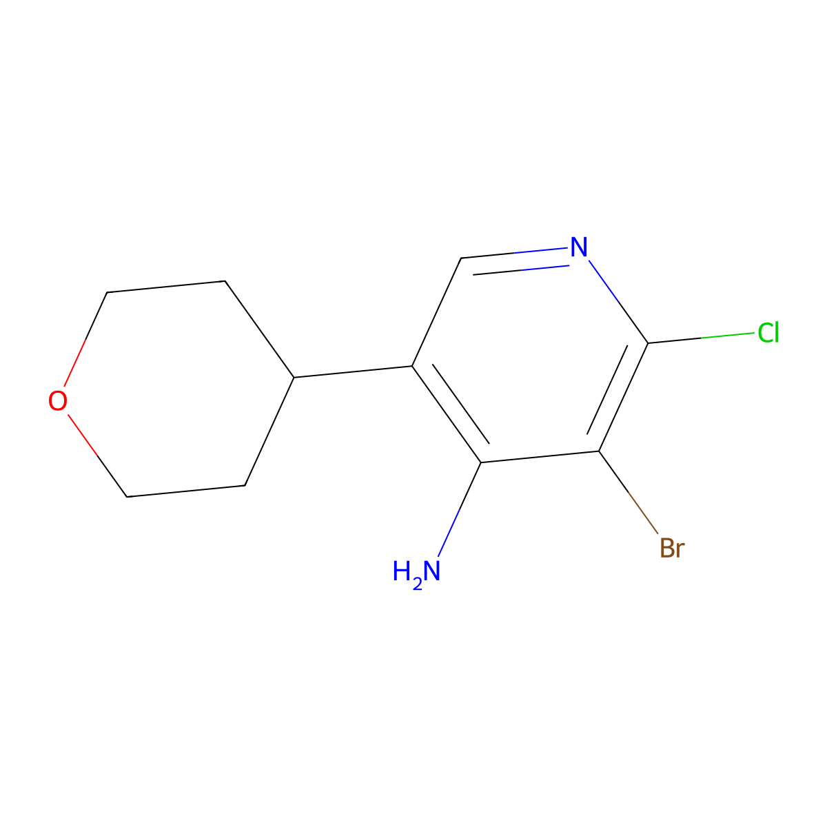 4-Amino-2-chloro-3-bromo-5-(oxan-4-yl)pyridine molecular structure, CAS 1563529-12-3
