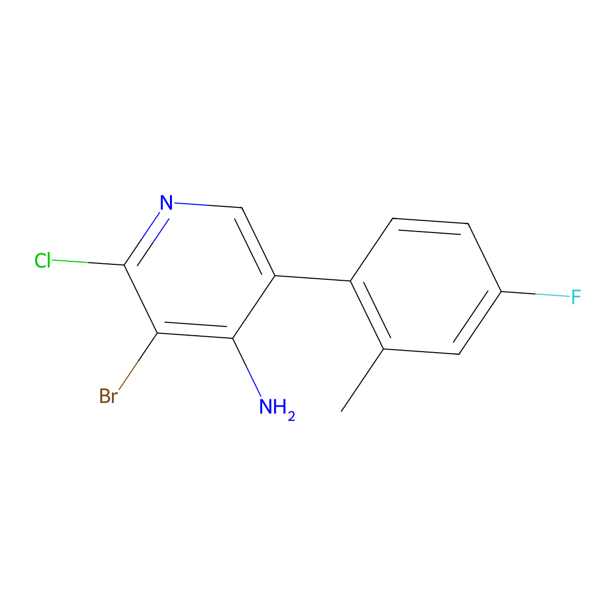 4-Amino-2-chloro-3-bromo-5-(4-fluoro-2-methylphenyl)pyridine molecular structure, CAS 1563529-21-4