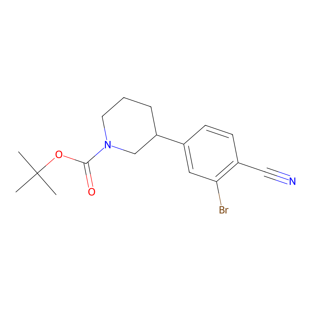 Tert-butyl 3-(3-bromo-4-cyanophenyl)piperidine-1-carboxylate molecular structure, CAS 1563530-74-4