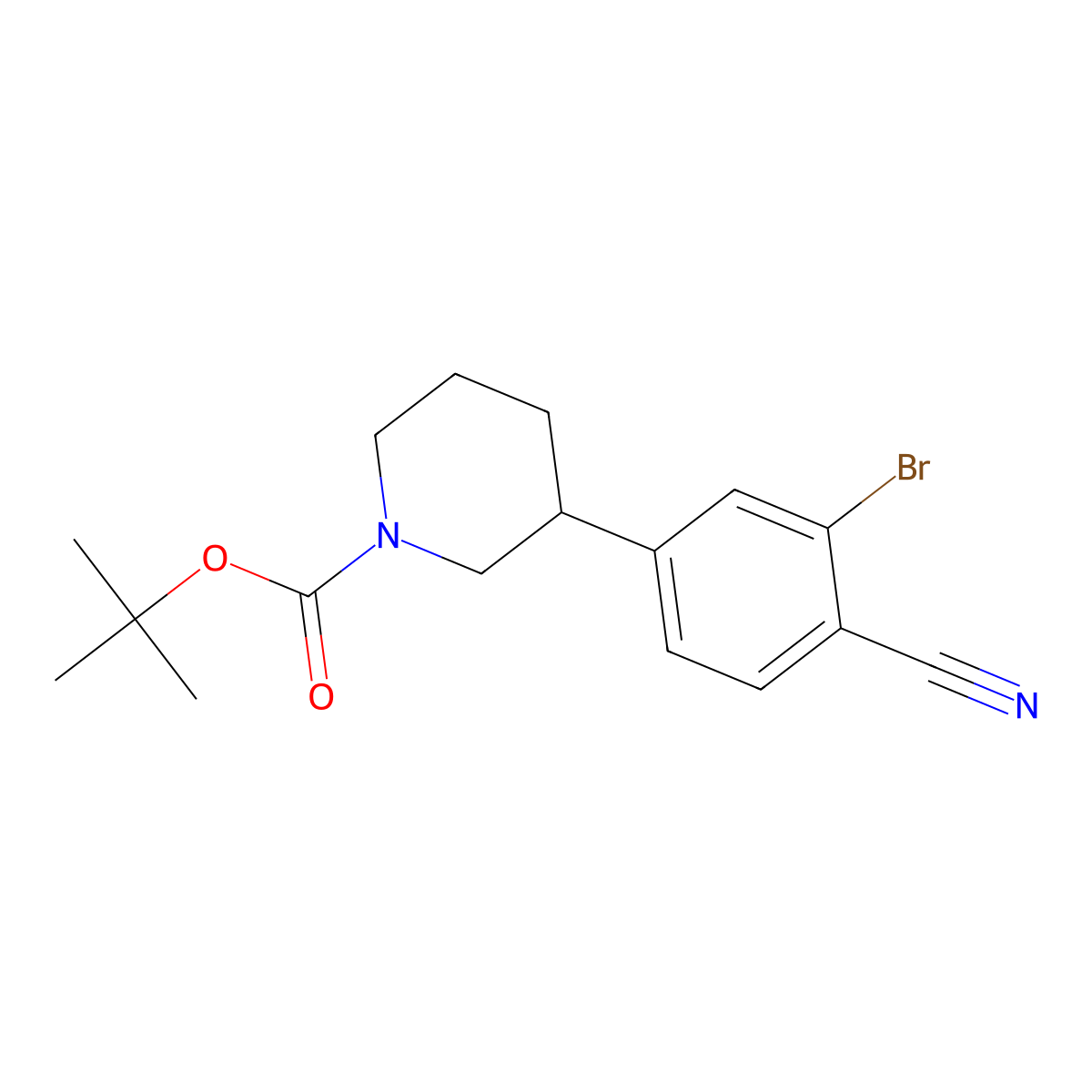 Tert-butyl 3-(3-bromo-4-cyanophenyl)piperidine-1-carboxylate molecular structure, CAS 1563530-74-4