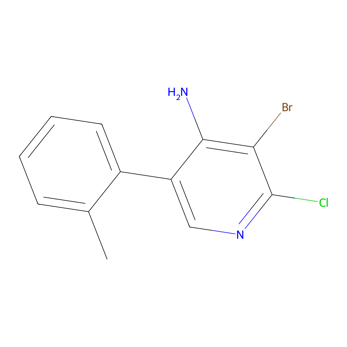 4-Amino-2-chloro-3-bromo-5-(2-tolyl)pyridine molecular structure, CAS 1563531-44-1